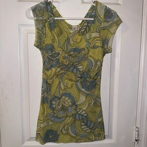 Sweet Pea Floral Blouse in Green and Blue